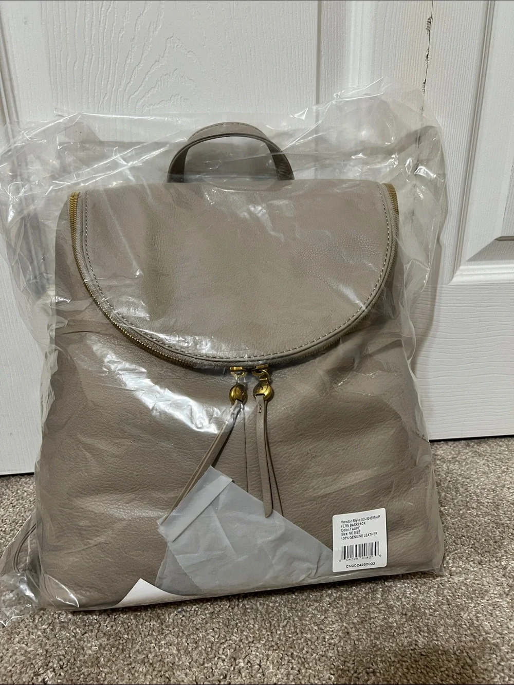 HOBO Taupe Leather Backpack with Gold Hardware